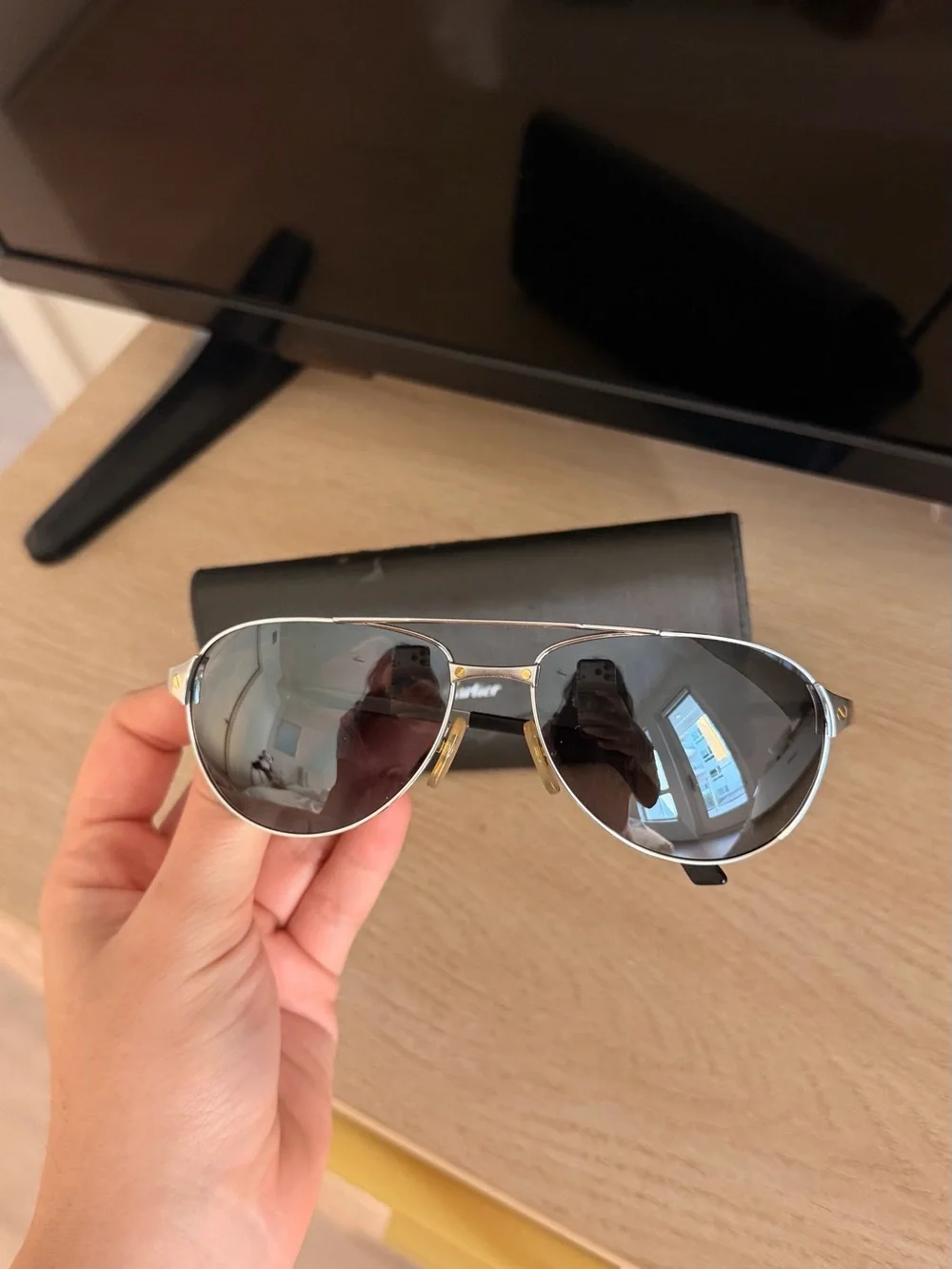 Cartier Men's Aviator Sunglasses with Black Case - Black/Silvet